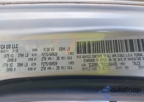 2016 Ram 1500 Big Horn из США, поврежденный, VIN 3C6RR6LT5GG300443